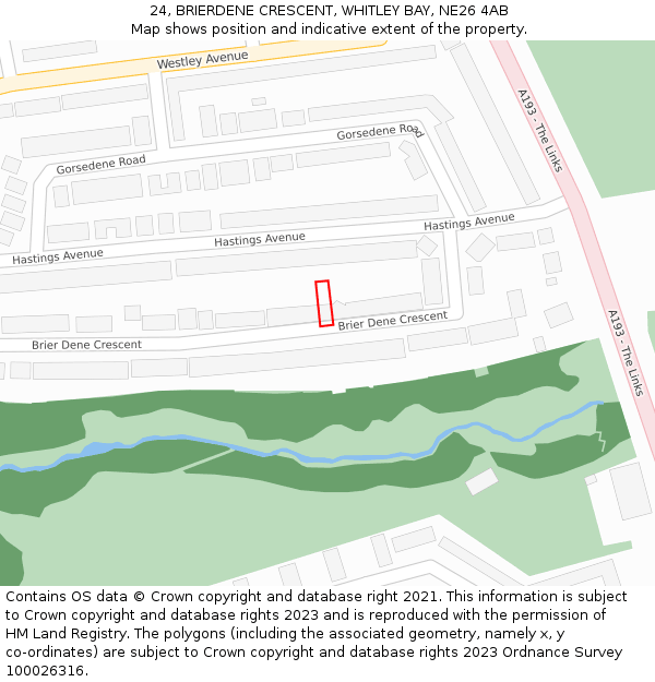 24, BRIERDENE CRESCENT, WHITLEY BAY, NE26 4AB: Location map and indicative extent of plot