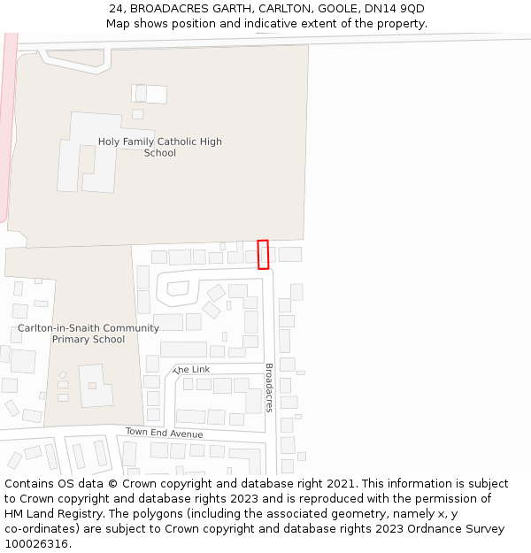 24, BROADACRES GARTH, CARLTON, GOOLE, DN14 9QD: Location map and indicative extent of plot