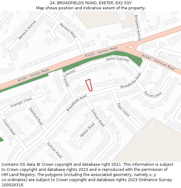 24, BROADFIELDS ROAD, EXETER, EX2 5QY: Location map and indicative extent of plot