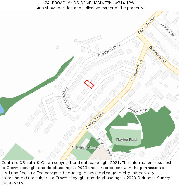 24, BROADLANDS DRIVE, MALVERN, WR14 1PW: Location map and indicative extent of plot