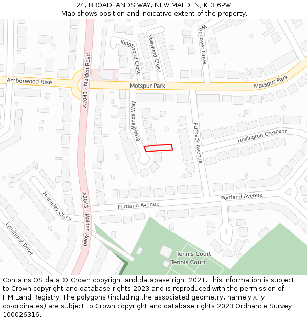24, BROADLANDS WAY, NEW MALDEN, KT3 6PW: Location map and indicative extent of plot