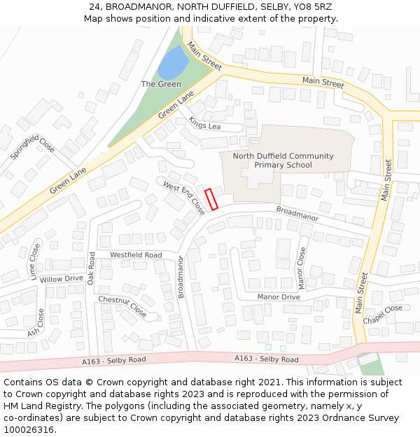 24, BROADMANOR, NORTH DUFFIELD, SELBY, YO8 5RZ: Location map and indicative extent of plot