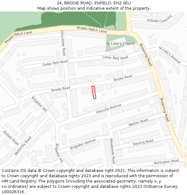 24, BRODIE ROAD, ENFIELD, EN2 0EU: Location map and indicative extent of plot