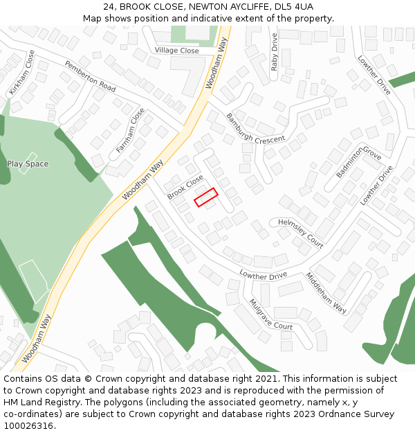 24, BROOK CLOSE, NEWTON AYCLIFFE, DL5 4UA: Location map and indicative extent of plot