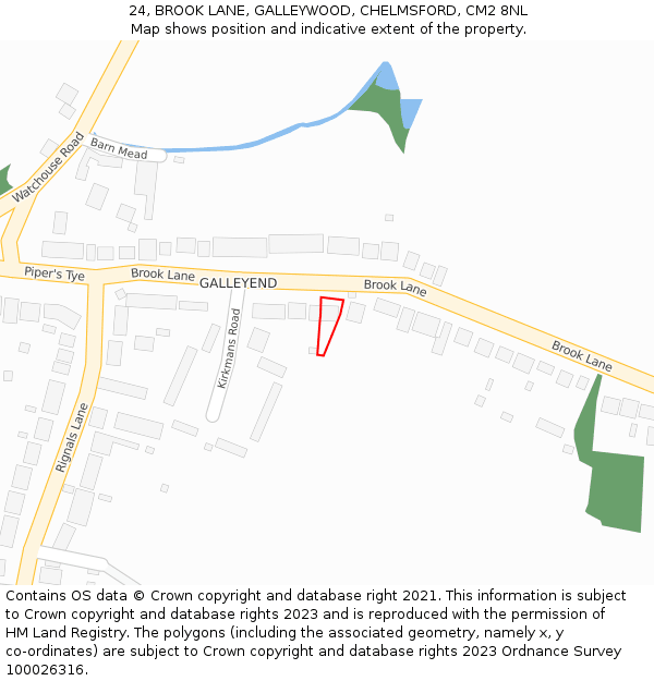 24, BROOK LANE, GALLEYWOOD, CHELMSFORD, CM2 8NL: Location map and indicative extent of plot