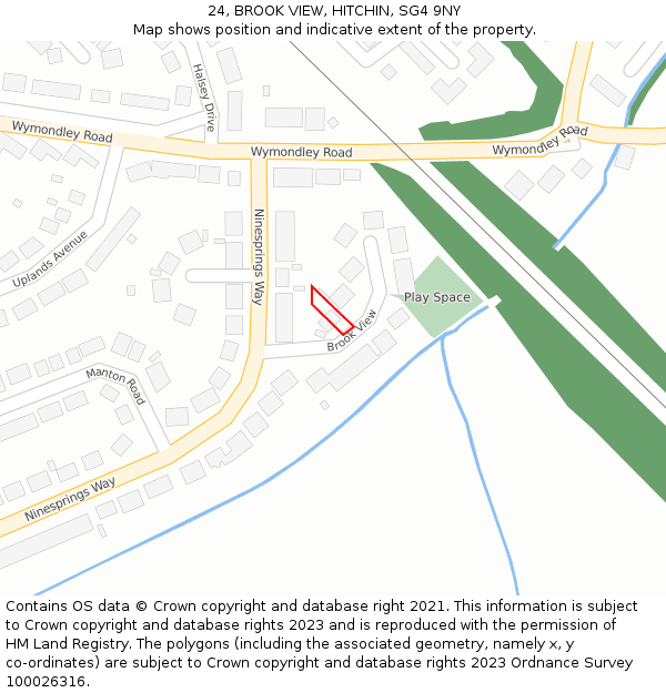 24, BROOK VIEW, HITCHIN, SG4 9NY: Location map and indicative extent of plot