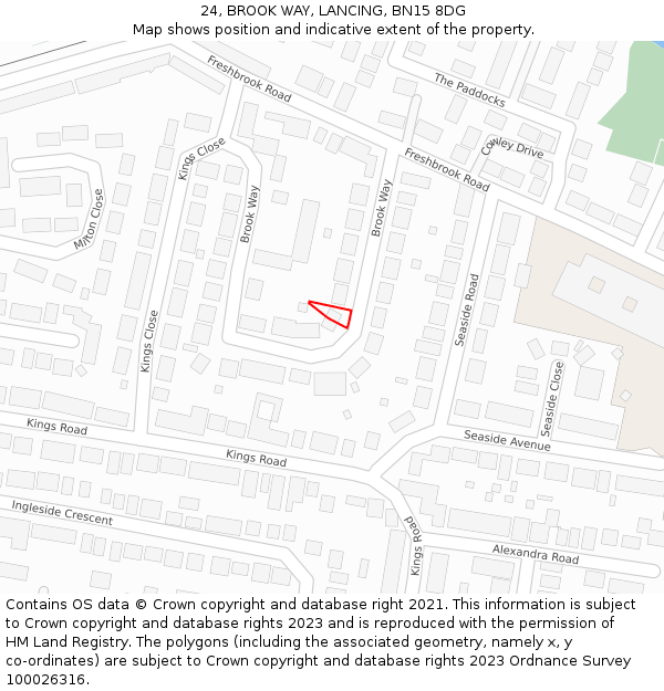24, BROOK WAY, LANCING, BN15 8DG: Location map and indicative extent of plot