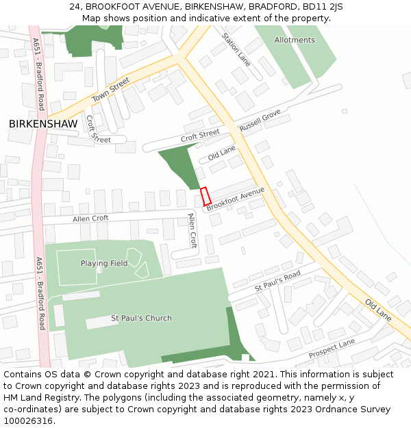 24, BROOKFOOT AVENUE, BIRKENSHAW, BRADFORD, BD11 2JS: Location map and indicative extent of plot