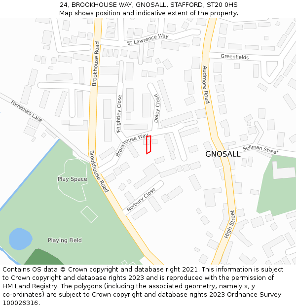 24, BROOKHOUSE WAY, GNOSALL, STAFFORD, ST20 0HS: Location map and indicative extent of plot