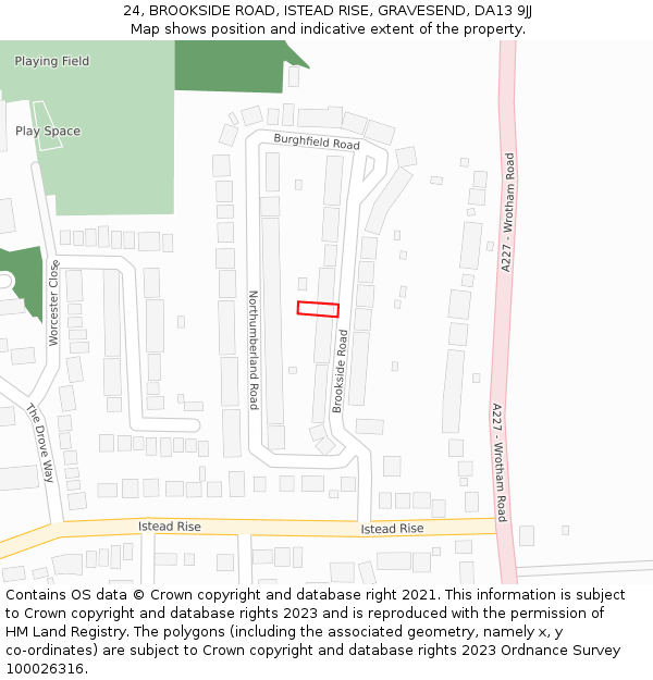 24, BROOKSIDE ROAD, ISTEAD RISE, GRAVESEND, DA13 9JJ: Location map and indicative extent of plot