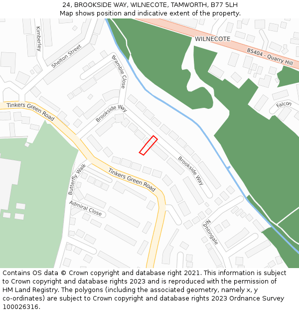 24, BROOKSIDE WAY, WILNECOTE, TAMWORTH, B77 5LH: Location map and indicative extent of plot