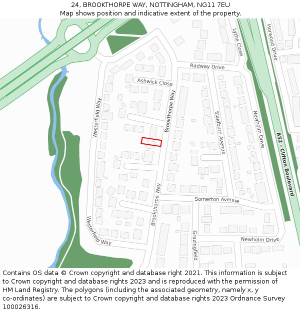 24, BROOKTHORPE WAY, NOTTINGHAM, NG11 7EU: Location map and indicative extent of plot