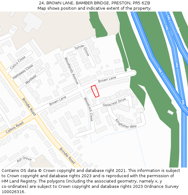 24, BROWN LANE, BAMBER BRIDGE, PRESTON, PR5 6ZB: Location map and indicative extent of plot