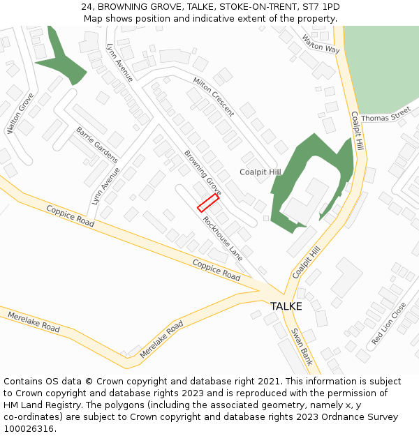 24, BROWNING GROVE, TALKE, STOKE-ON-TRENT, ST7 1PD: Location map and indicative extent of plot