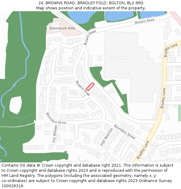 24, BROWNS ROAD, BRADLEY FOLD, BOLTON, BL2 6RQ: Location map and indicative extent of plot