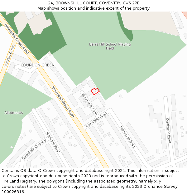 24, BROWNSHILL COURT, COVENTRY, CV6 2PE: Location map and indicative extent of plot