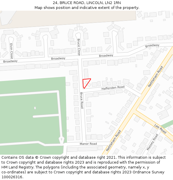 24, BRUCE ROAD, LINCOLN, LN2 1RN: Location map and indicative extent of plot