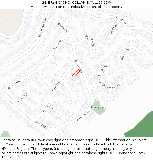 24, BRYN CADNO, COLWYN BAY, LL29 6DW: Location map and indicative extent of plot