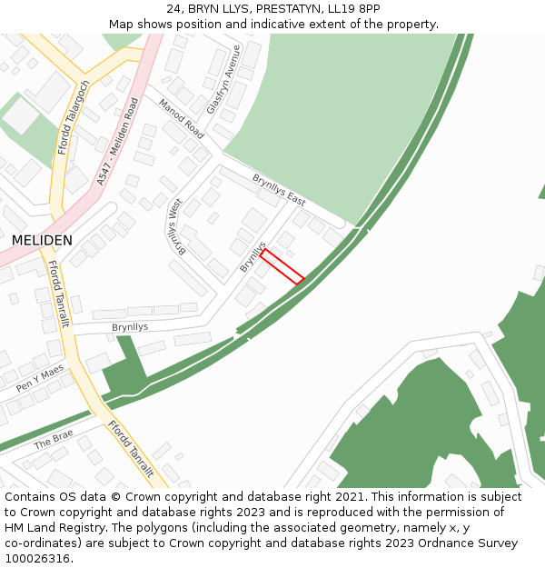 24, BRYN LLYS, PRESTATYN, LL19 8PP: Location map and indicative extent of plot