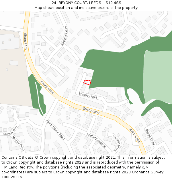 24, BRYONY COURT, LEEDS, LS10 4SS: Location map and indicative extent of plot