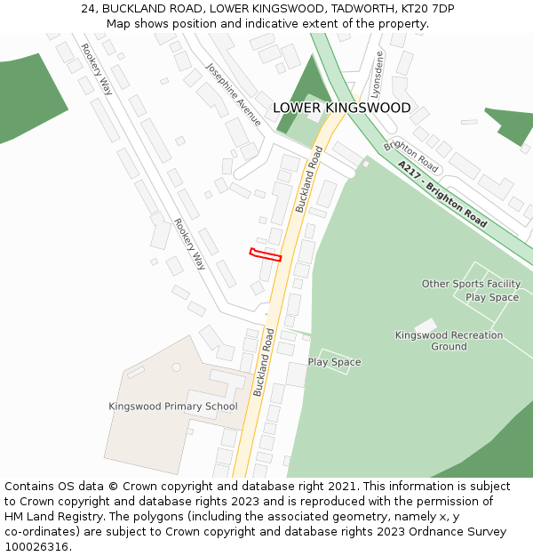 24, BUCKLAND ROAD, LOWER KINGSWOOD, TADWORTH, KT20 7DP: Location map and indicative extent of plot