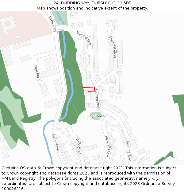 24, BUDDING WAY, DURSLEY, GL11 5BE: Location map and indicative extent of plot