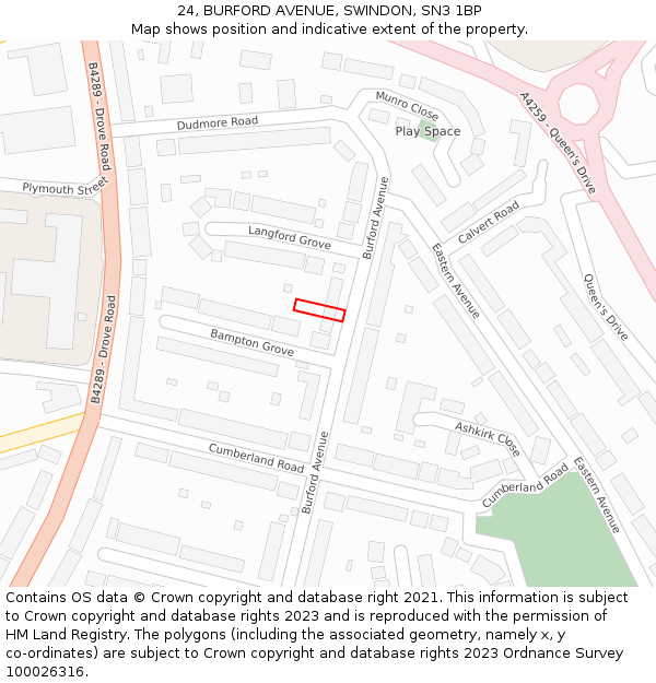 24, BURFORD AVENUE, SWINDON, SN3 1BP: Location map and indicative extent of plot