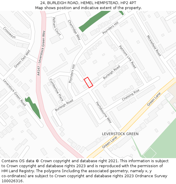 24, BURLEIGH ROAD, HEMEL HEMPSTEAD, HP2 4PT: Location map and indicative extent of plot