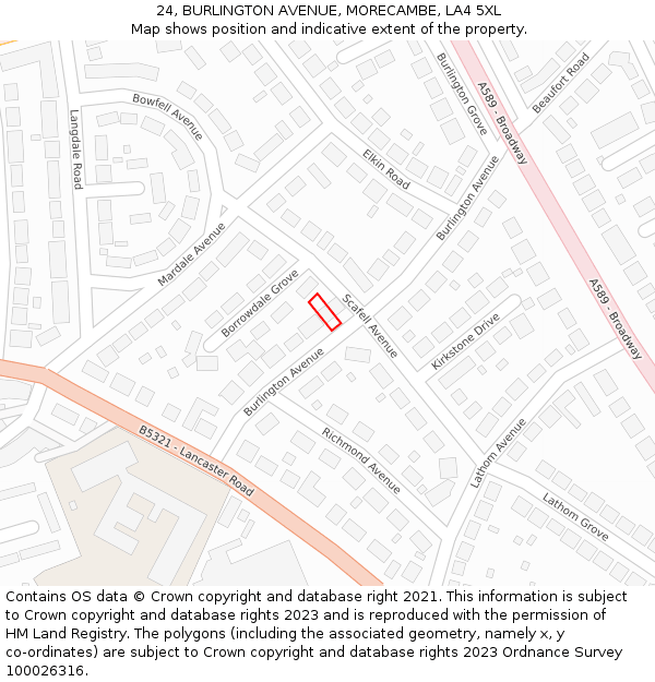 24, BURLINGTON AVENUE, MORECAMBE, LA4 5XL: Location map and indicative extent of plot