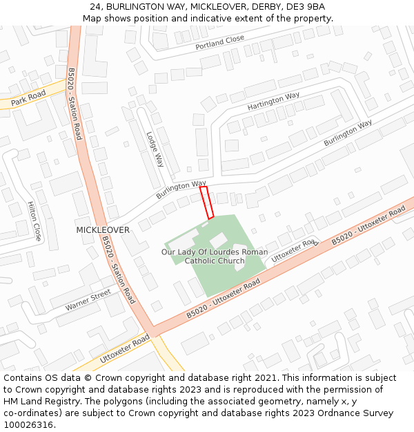 24, BURLINGTON WAY, MICKLEOVER, DERBY, DE3 9BA: Location map and indicative extent of plot