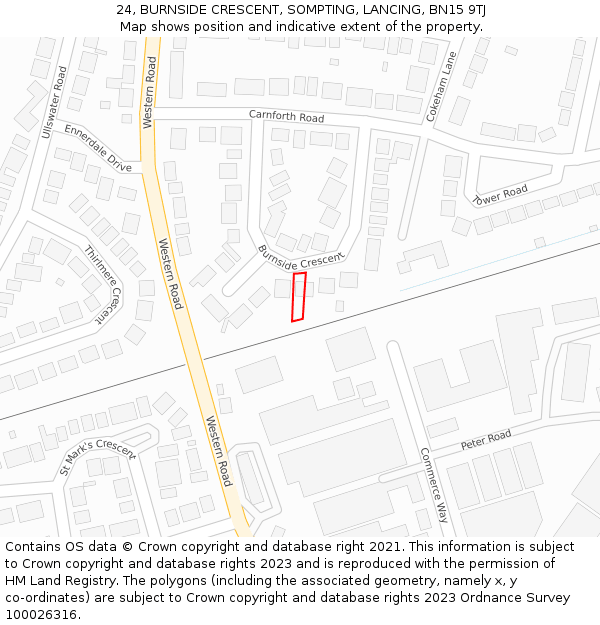 24, BURNSIDE CRESCENT, SOMPTING, LANCING, BN15 9TJ: Location map and indicative extent of plot