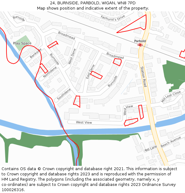 24, BURNSIDE, PARBOLD, WIGAN, WN8 7PD: Location map and indicative extent of plot