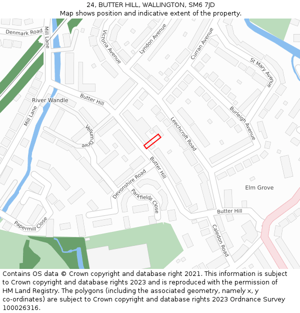 24, BUTTER HILL, WALLINGTON, SM6 7JD: Location map and indicative extent of plot