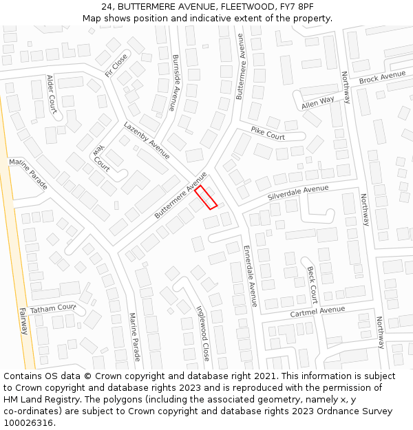 24, BUTTERMERE AVENUE, FLEETWOOD, FY7 8PF: Location map and indicative extent of plot