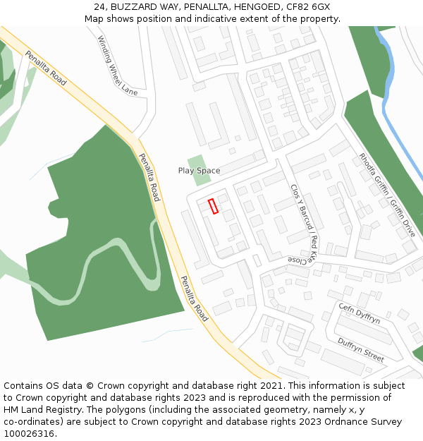 24, BUZZARD WAY, PENALLTA, HENGOED, CF82 6GX: Location map and indicative extent of plot