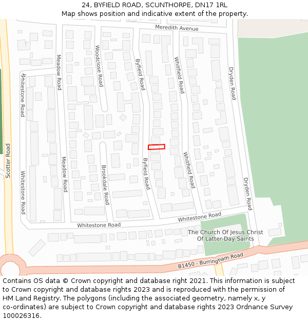 24, BYFIELD ROAD, SCUNTHORPE, DN17 1RL: Location map and indicative extent of plot