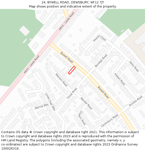 24, BYWELL ROAD, DEWSBURY, WF12 7JT: Location map and indicative extent of plot