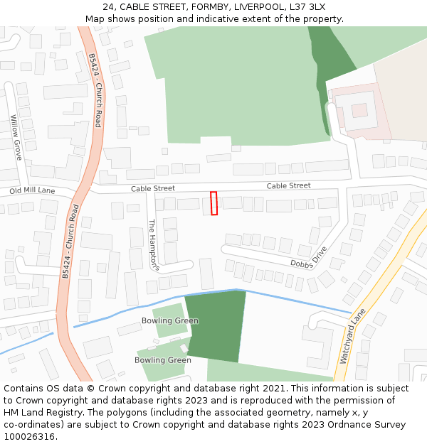 24, CABLE STREET, FORMBY, LIVERPOOL, L37 3LX: Location map and indicative extent of plot