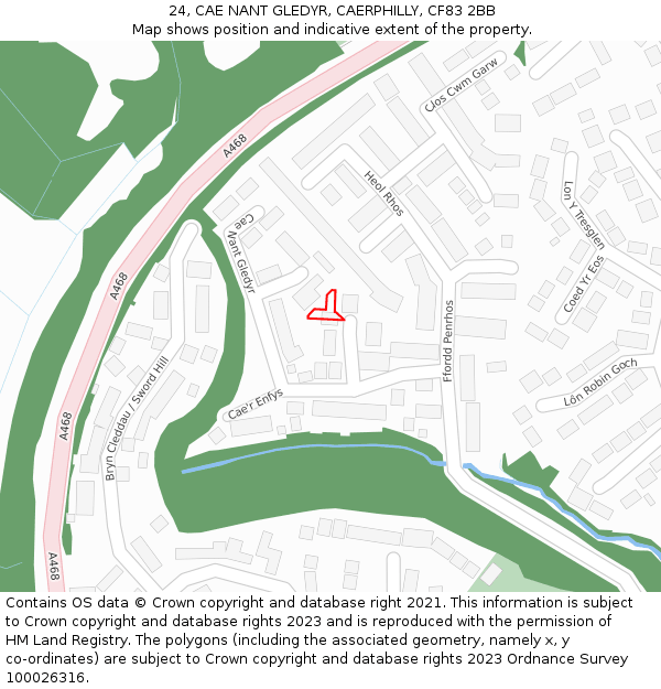 24, CAE NANT GLEDYR, CAERPHILLY, CF83 2BB: Location map and indicative extent of plot