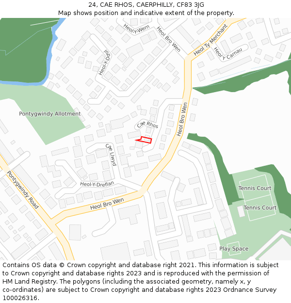 24, CAE RHOS, CAERPHILLY, CF83 3JG: Location map and indicative extent of plot