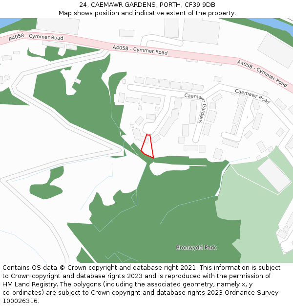 24, CAEMAWR GARDENS, PORTH, CF39 9DB: Location map and indicative extent of plot