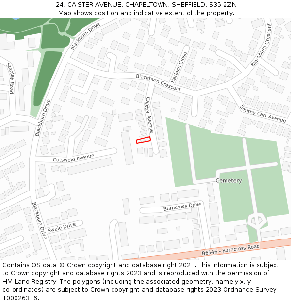 24, CAISTER AVENUE, CHAPELTOWN, SHEFFIELD, S35 2ZN: Location map and indicative extent of plot