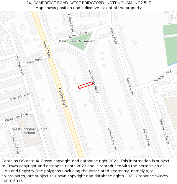 24, CAMBRIDGE ROAD, WEST BRIDGFORD, NOTTINGHAM, NG2 5LZ: Location map and indicative extent of plot