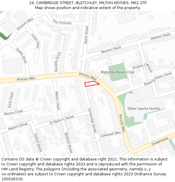 24, CAMBRIDGE STREET, BLETCHLEY, MILTON KEYNES, MK2 2TP: Location map and indicative extent of plot