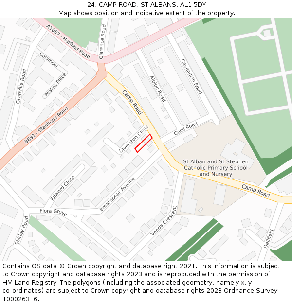 24, CAMP ROAD, ST ALBANS, AL1 5DY: Location map and indicative extent of plot