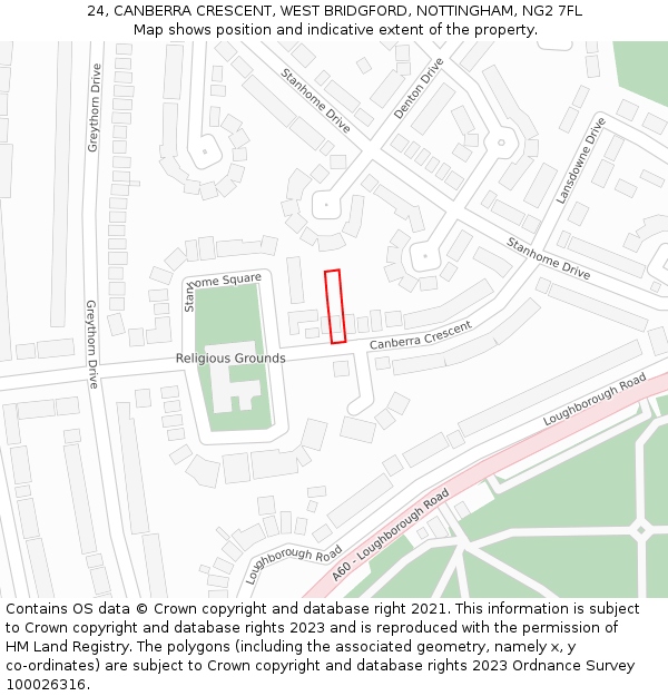 24, CANBERRA CRESCENT, WEST BRIDGFORD, NOTTINGHAM, NG2 7FL: Location map and indicative extent of plot