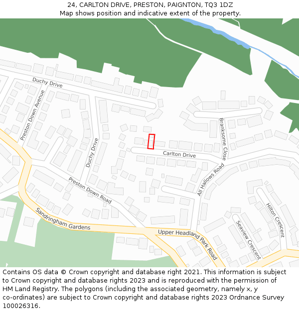 24, CARLTON DRIVE, PRESTON, PAIGNTON, TQ3 1DZ: Location map and indicative extent of plot