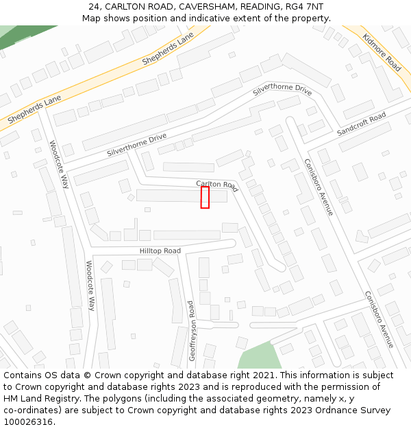 24, CARLTON ROAD, CAVERSHAM, READING, RG4 7NT: Location map and indicative extent of plot