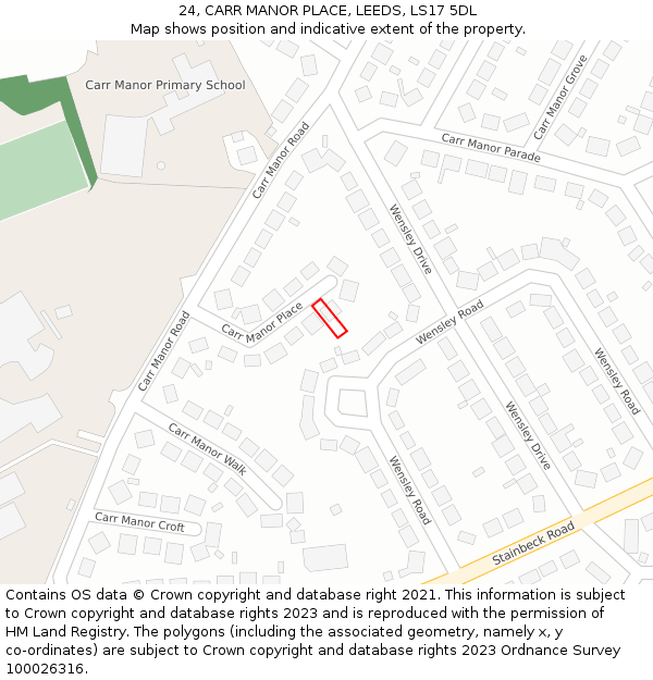 24, CARR MANOR PLACE, LEEDS, LS17 5DL: Location map and indicative extent of plot