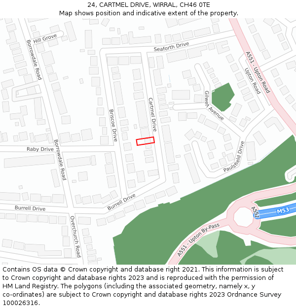 24, CARTMEL DRIVE, WIRRAL, CH46 0TE: Location map and indicative extent of plot